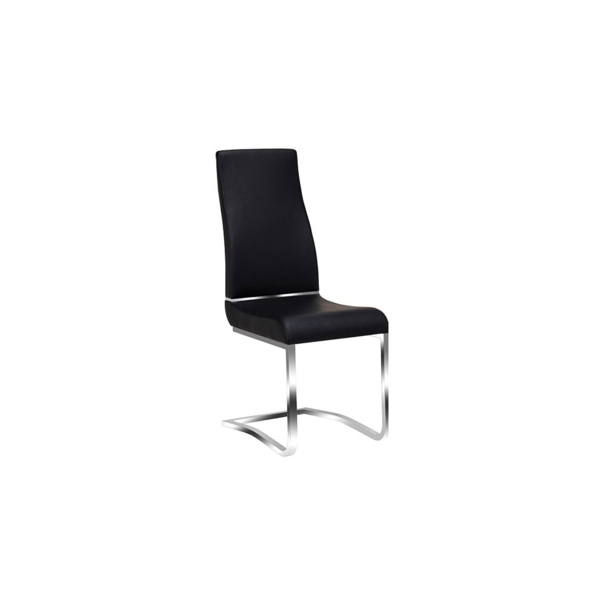 Leatherette Steel Chair With Ergonomically Designed Back, Set Of Two, Black And Silver- Saltoro Sherpi