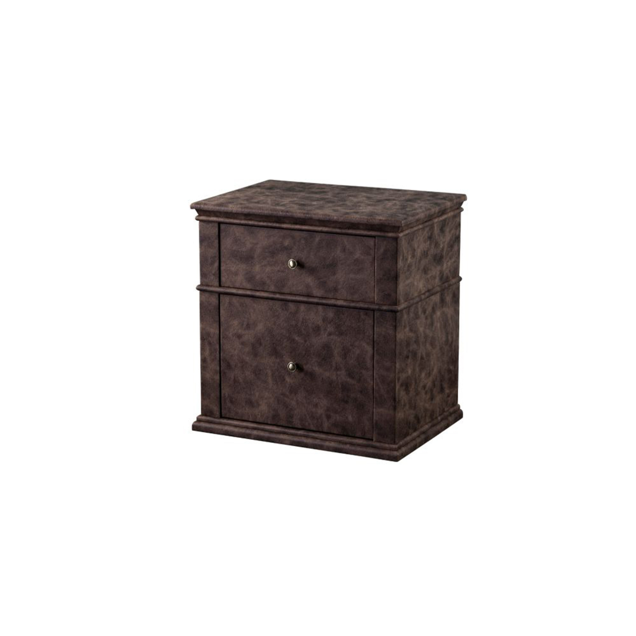 Leatherette Upholstered Wooden Nightstand With Two Drawers, Brown- Saltoro Sherpi