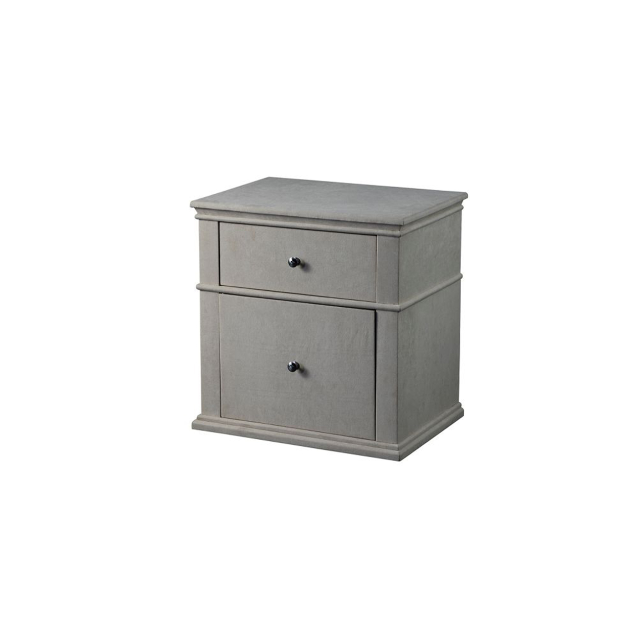 Spacious Fabric Upholstered Wooden Nightstand With Two Drawers, Light Gray- Saltoro Sherpi
