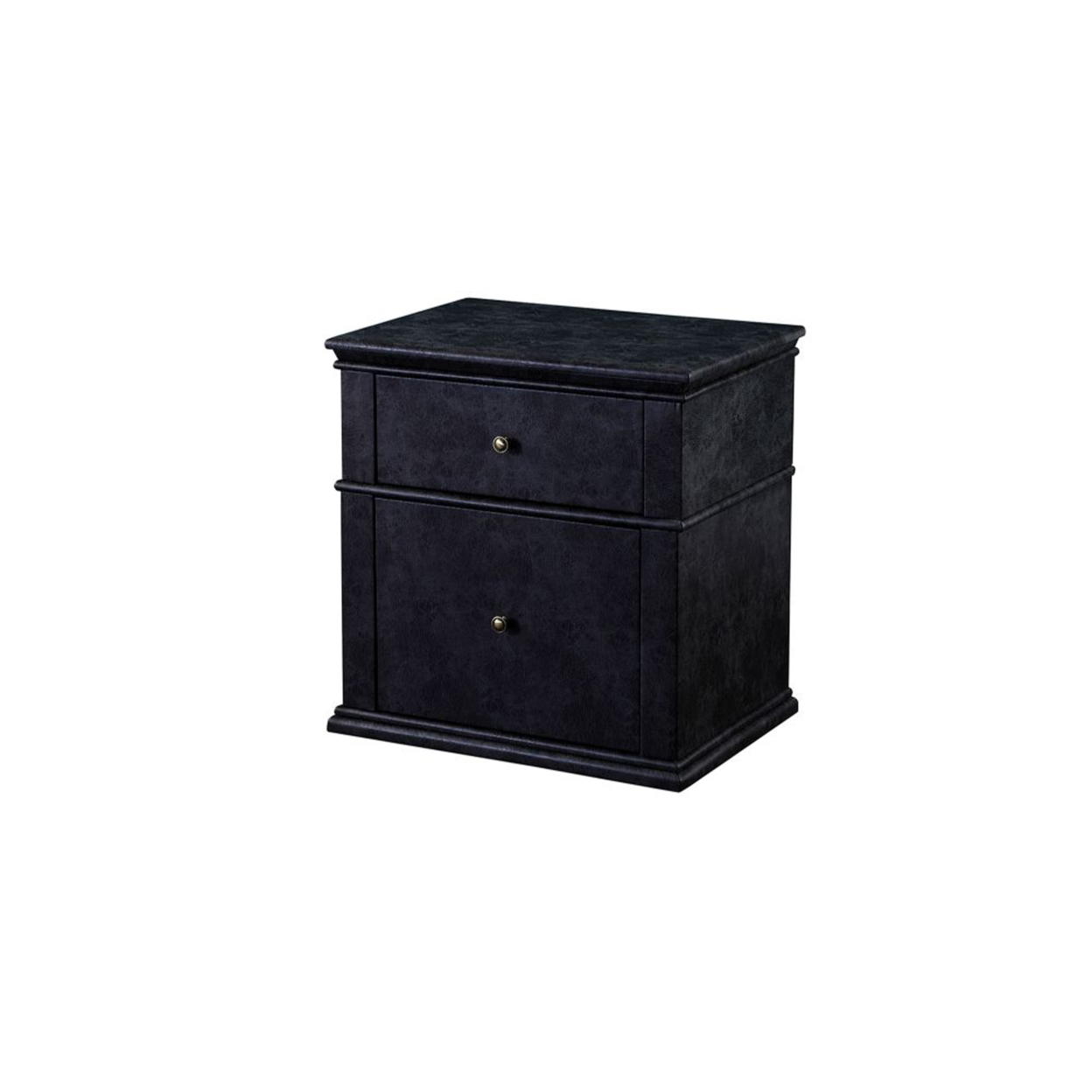 Textured Faux Leather Upholstered Wooden Nightstand With Two Drawers, Dark Gray- Saltoro Sherpi
