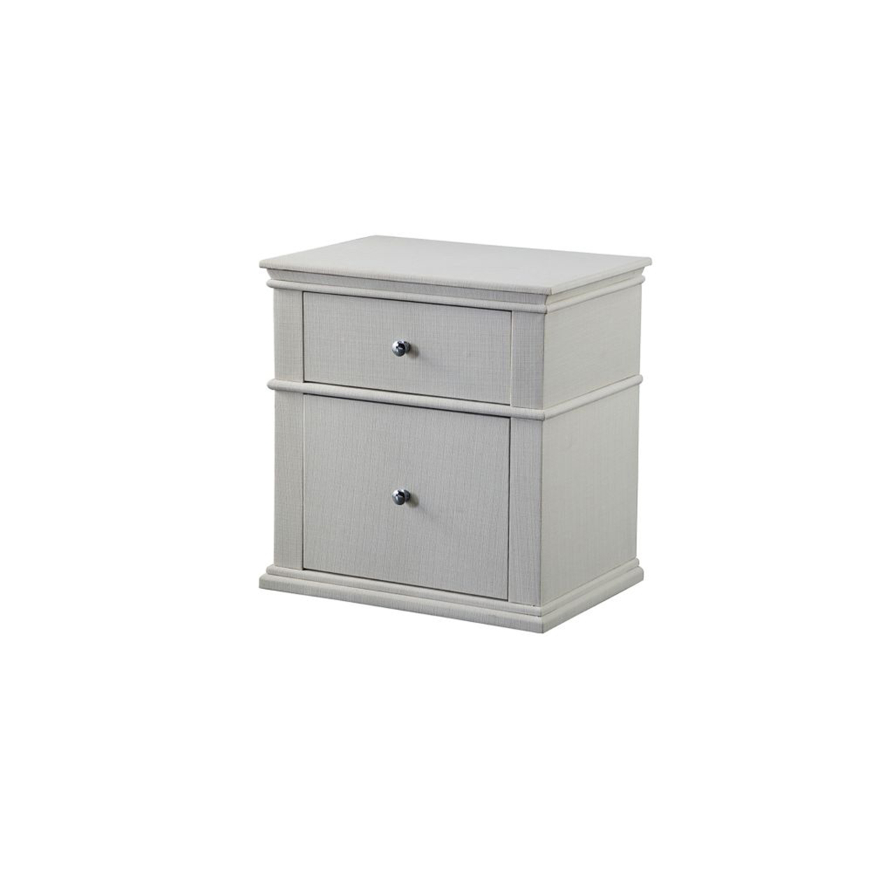 Fabric Upholstered Wooden Nightstand With Two Drawers, White- Saltoro Sherpi