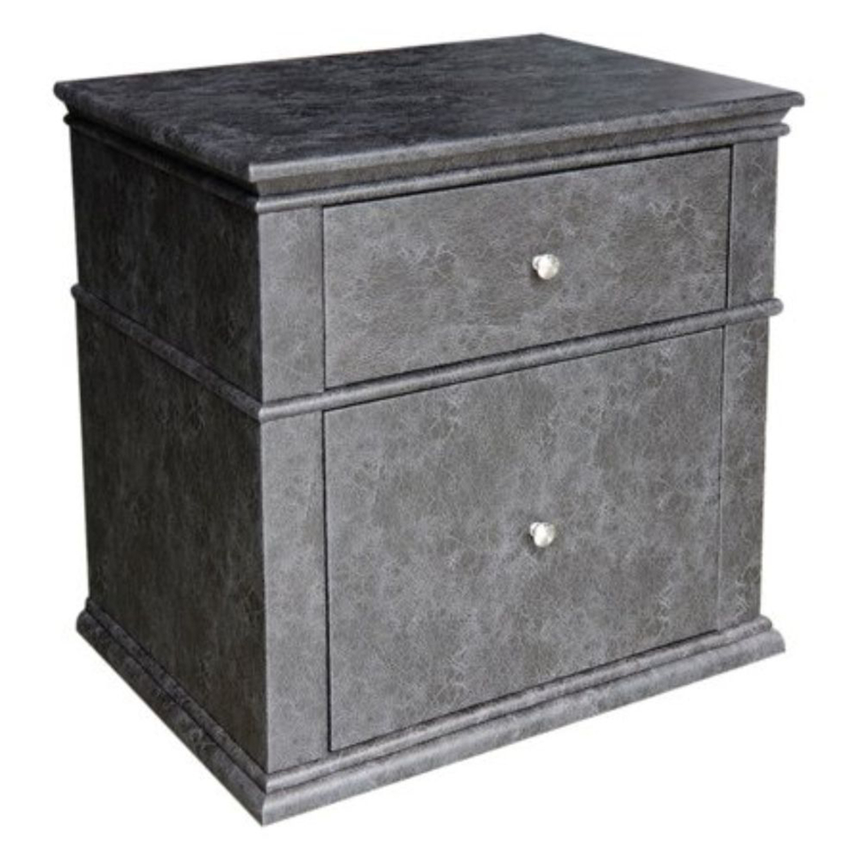 Leather Upholstered Wooden Nightstand With Two Drawers, Grey- Saltoro Sherpi