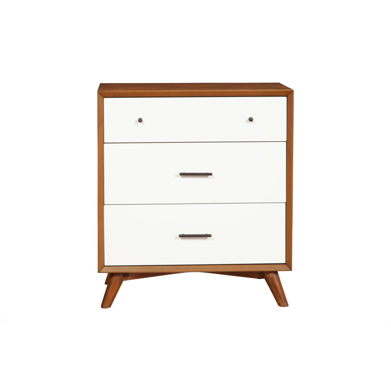 Modern Style Wooden Chest With Three Drawers And Flared Legs, Brown And White- Saltoro Sherpi