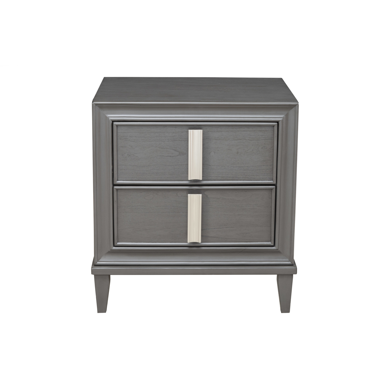 Wooden Nightstand With Two Drawers And Tapered Legs, Gray And White- Saltoro Sherpi