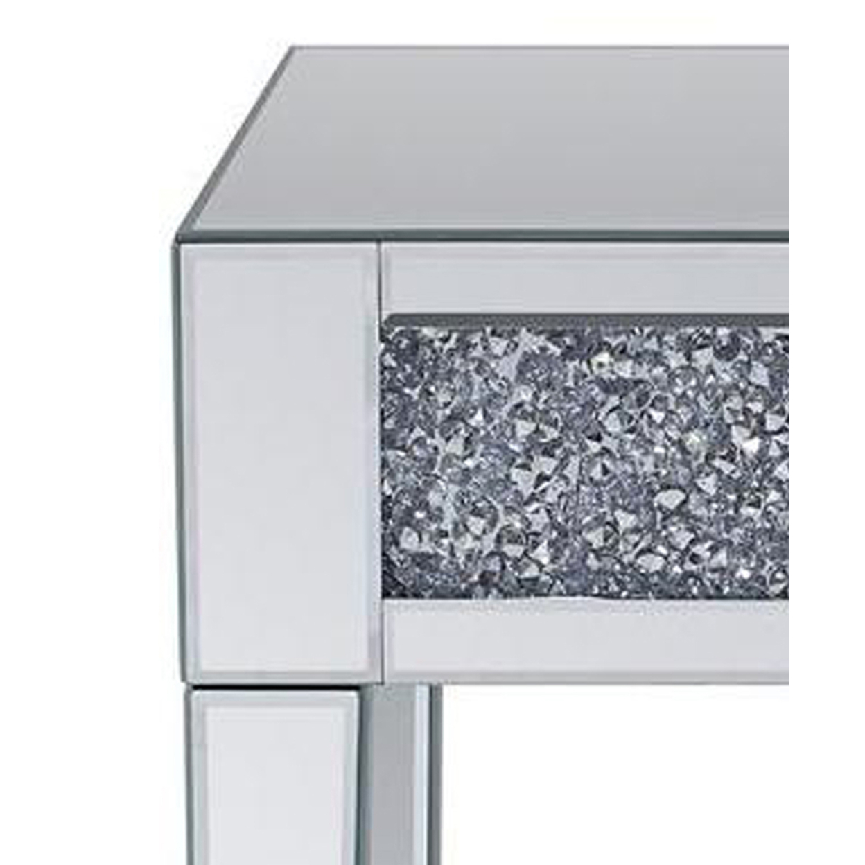 Wood And Mirror End Table With Faux Crystals Inlay, Clear- Saltoro Sherpi