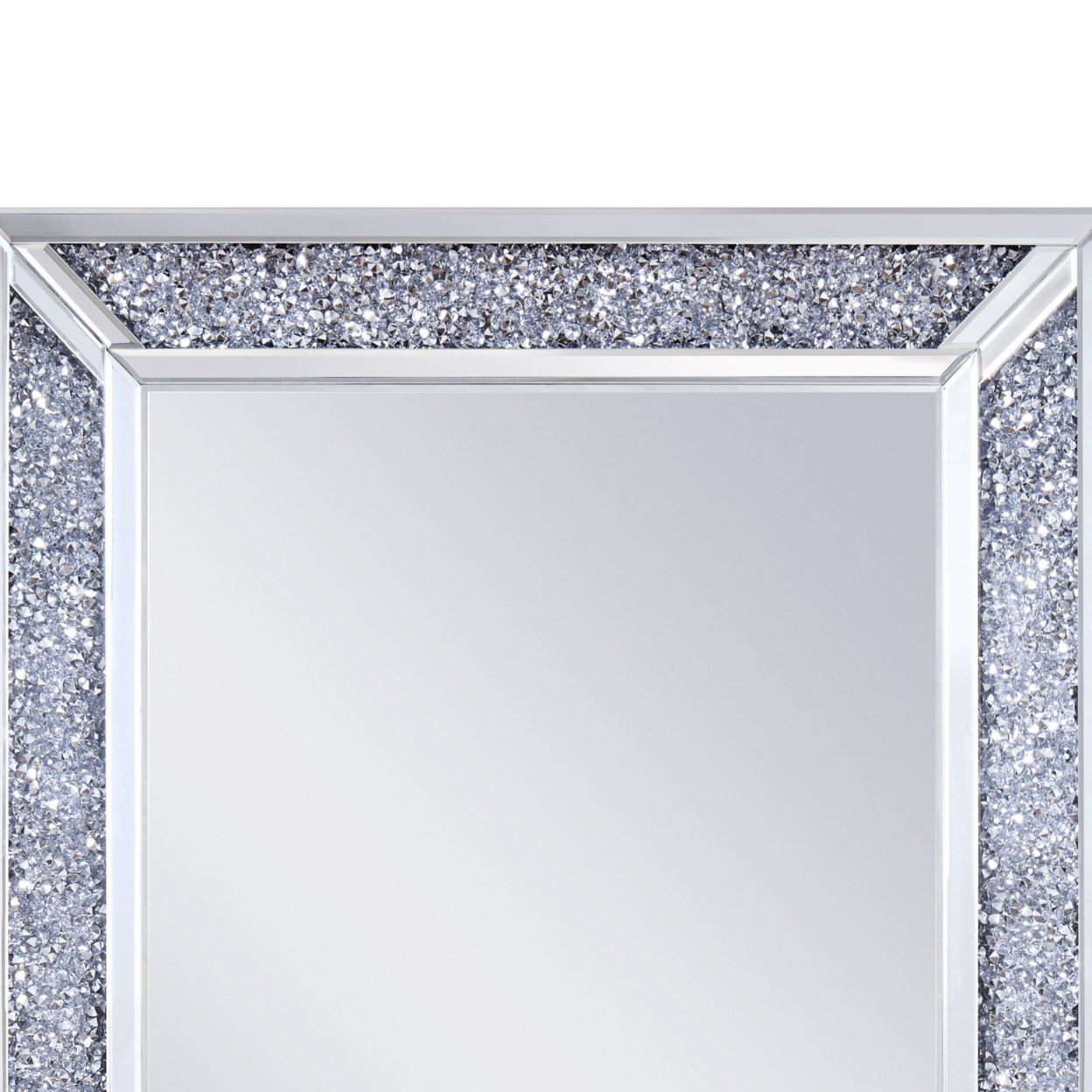 Rectangular Faux Crystal Inlaid Mirrored Wall Decor With Wooden Backing, Clear- Saltoro Sherpi