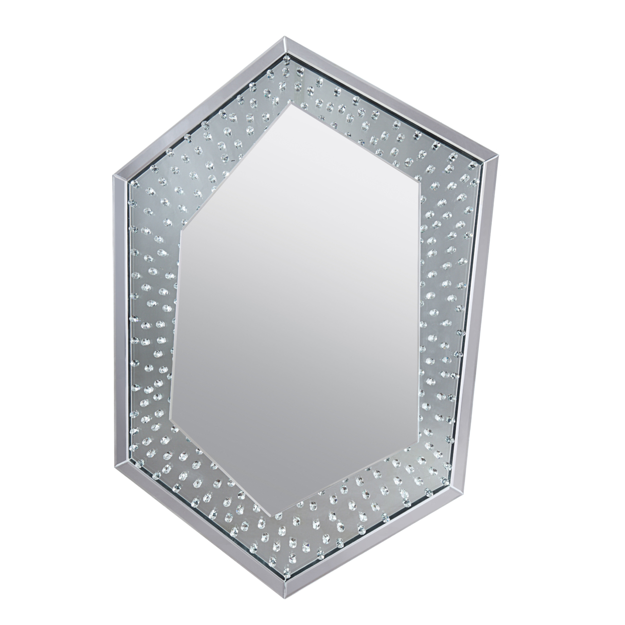Faux Crystal Accented Wooden Frame Wall Decor In Hexagonal Shape, Clear- Saltoro Sherpi