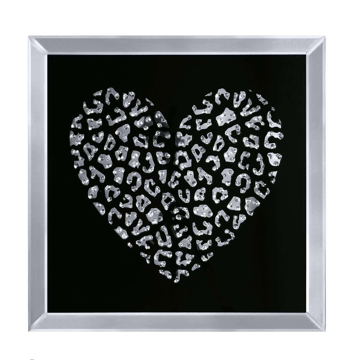 Decorative Wood And Mirror Heart Wall Art, Black And Clear- Saltoro Sherpi