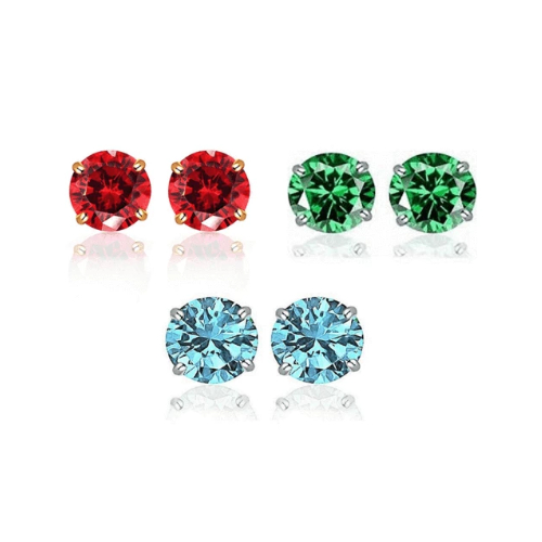 2.00 CTTW Round Crystal Stud Earrings-ALL COLORS AVAILABLE White Yellow Gold Filled High Polish Finsh High Finish Polished - YELLOW-GREEN