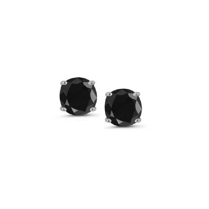 2.00 CTTW Round Crystal Stud Earrings-ALL COLORS AVAILABLE White Yellow Gold Filled High Polish Finsh High Finish Polished - WHITE-BLACK