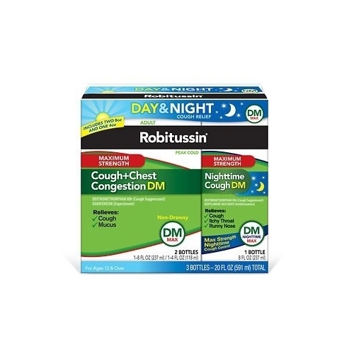 Robitussin DM Max Cough And Chest Congestion Day And Night,(3 Bottles) 20 Ounce