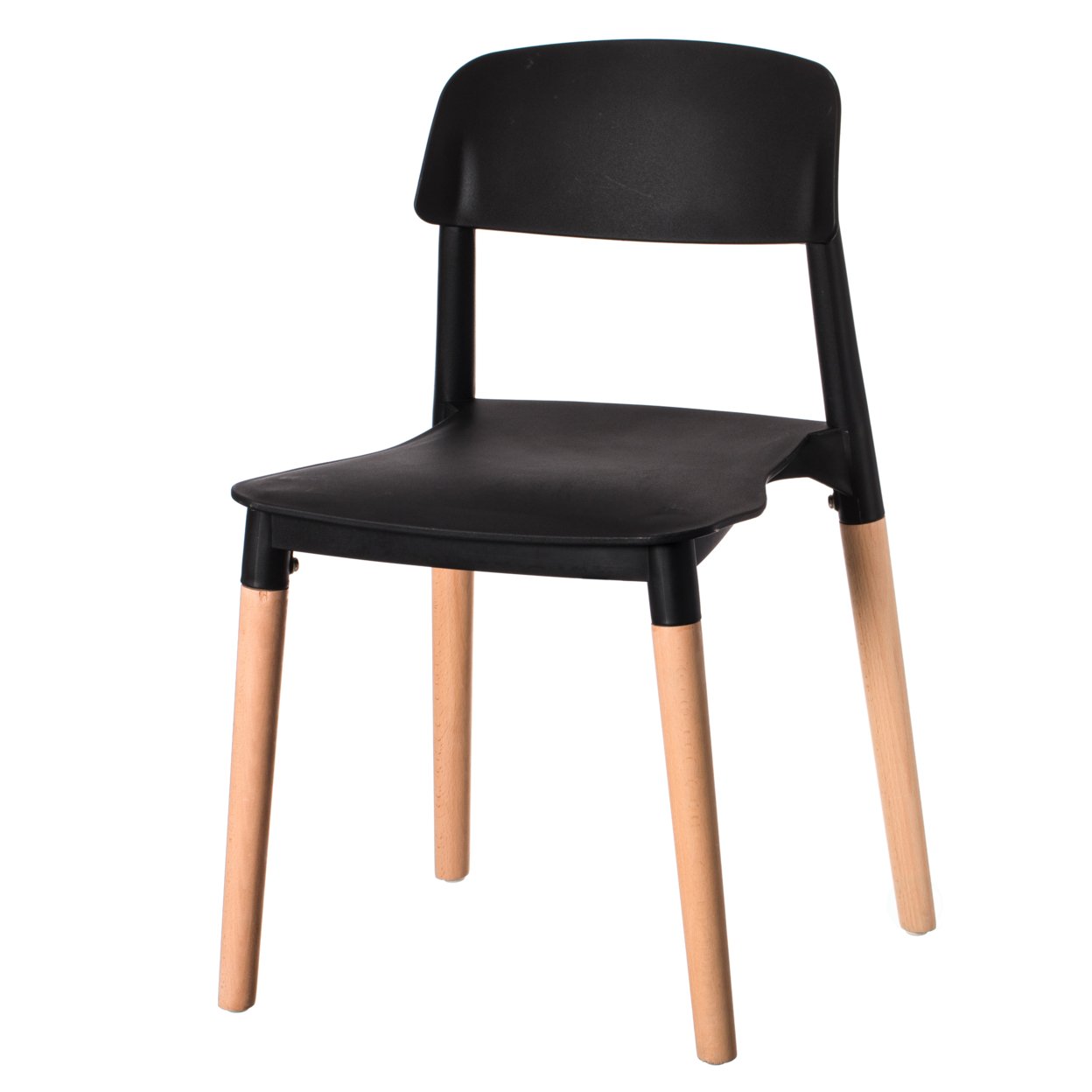 Modern Plastic Dining Chair Open Back With Beech Wood Legs - Single Black