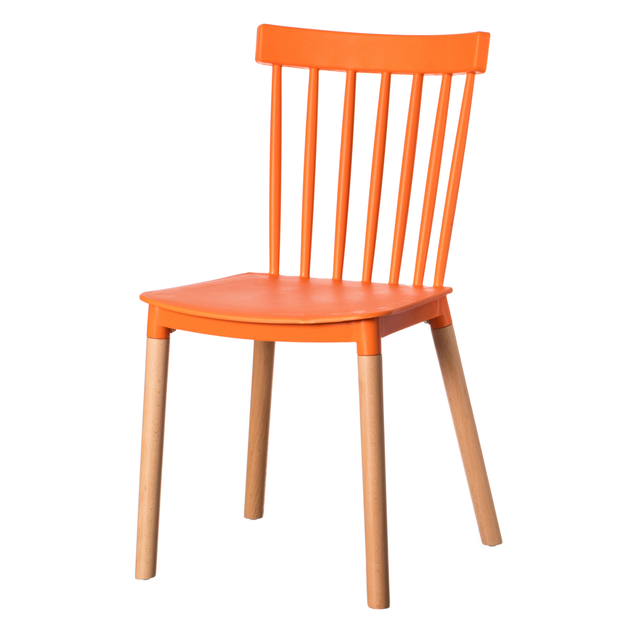 Modern Plastic Dining Chair Windsor Design With Beech Wood Legs - Single Yellow