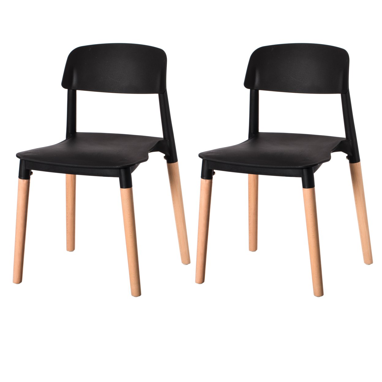 Modern Plastic Dining Chair Open Back With Beech Wood Legs - Set Of 2 Black