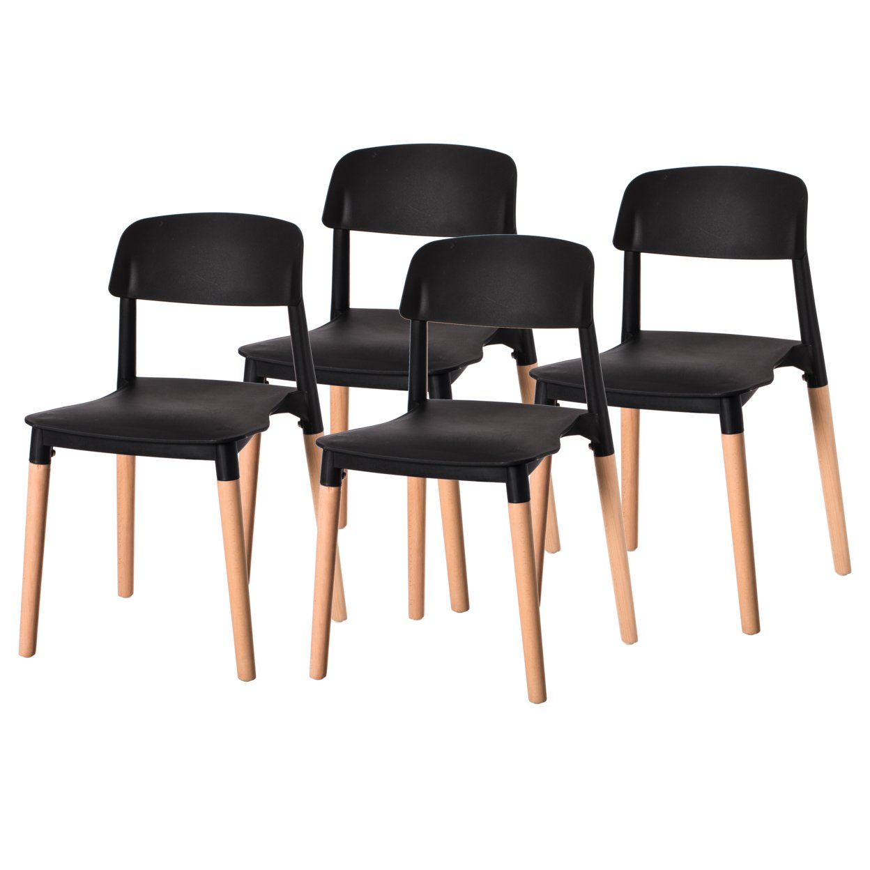 Modern Plastic Dining Chair Open Back With Beech Wood Legs - Set Of 4 Black