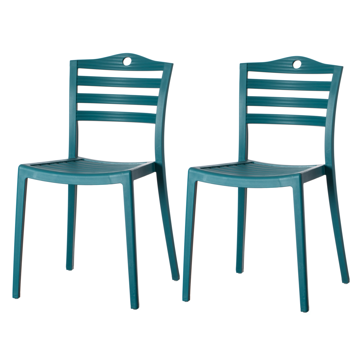 Stackable Modern Plastic Indoor And Outdoor Dining Chair With Ladderback Design For All Weather Use - Set Of 2 Blue