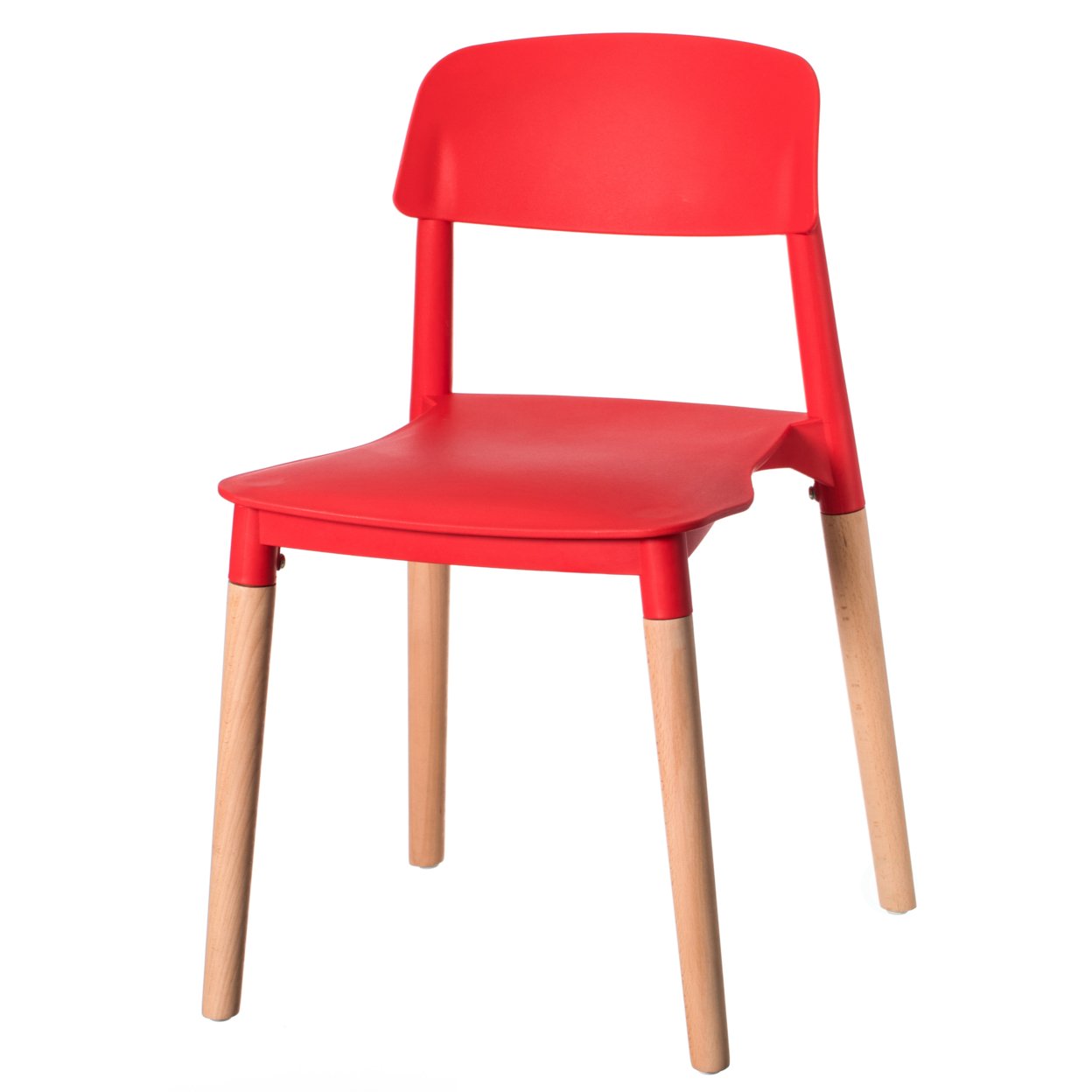 Modern Plastic Dining Chair Open Back With Beech Wood Legs - Single Red