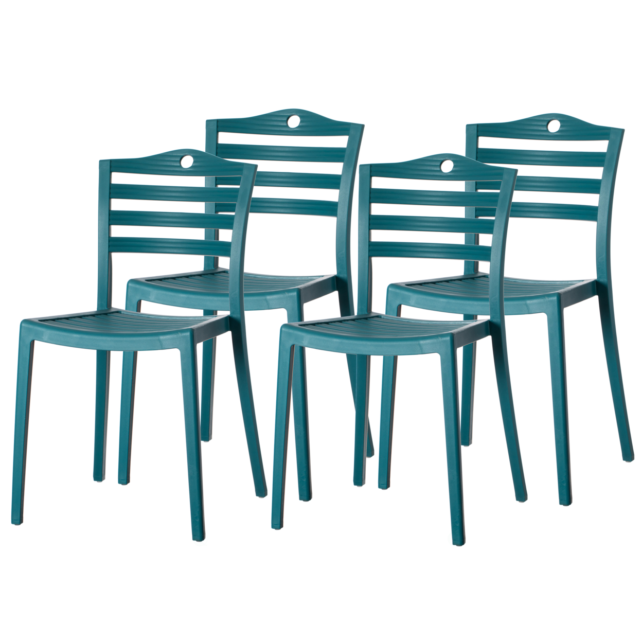 Stackable Modern Plastic Indoor And Outdoor Dining Chair With Ladderback Design For All Weather Use - Set Of 4 Blue