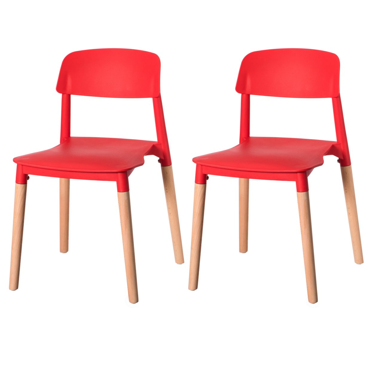 Modern Plastic Dining Chair Open Back With Beech Wood Legs - Set Of 2 Red