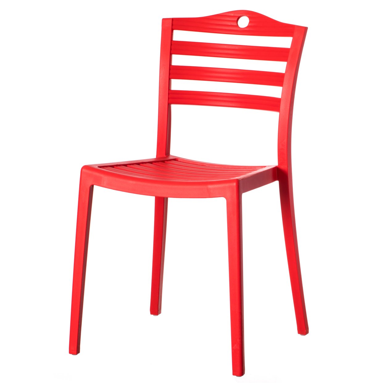 Stackable Modern Plastic Indoor And Outdoor Dining Chair With Ladderback Design For All Weather Use - Single Red
