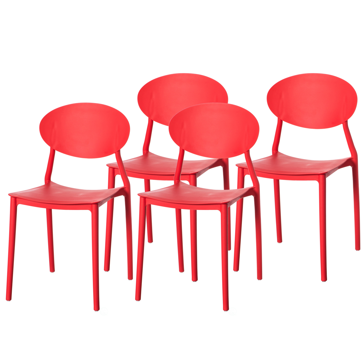 Modern Plastic Outdoor Dining Chair With Open Oval Back Design - Set Of 4 Red