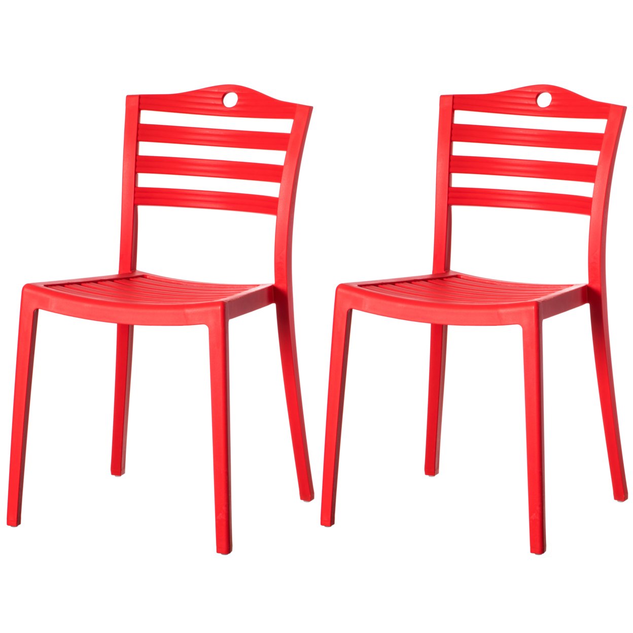 Stackable Modern Plastic Indoor And Outdoor Dining Chair With Ladderback Design For All Weather Use - Set Of 2 Red