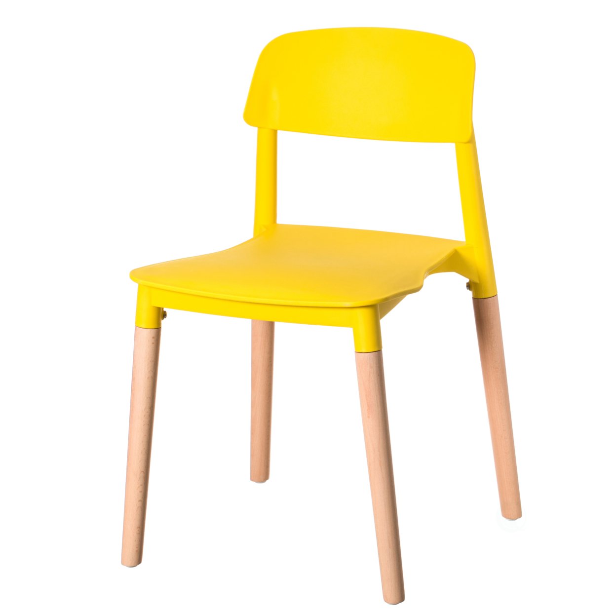 Modern Plastic Dining Chair Open Back With Beech Wood Legs - Single Yellow