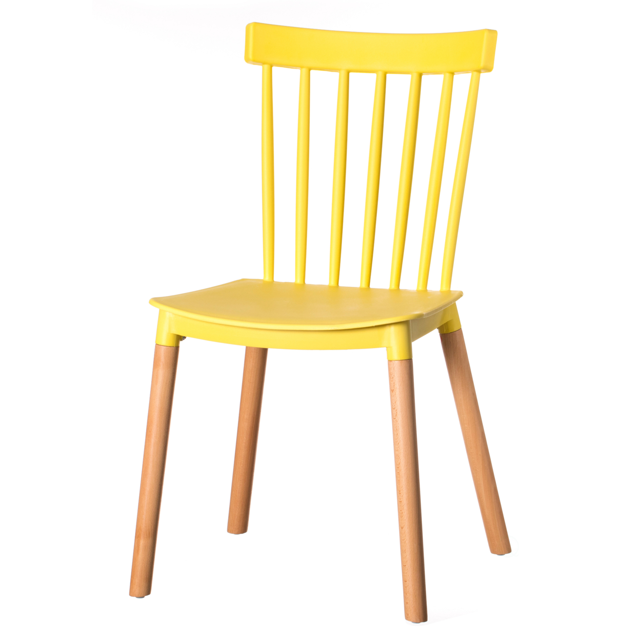 Modern Plastic Dining Chair Windsor Design With Beech Wood Legs - Single Yellow