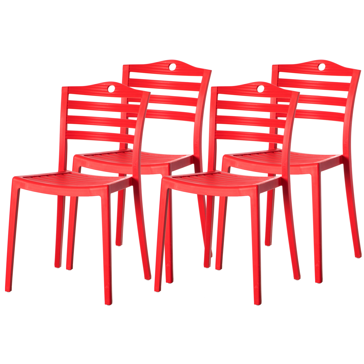 Stackable Modern Plastic Indoor And Outdoor Dining Chair With Ladderback Design For All Weather Use - Set Of 4 Red