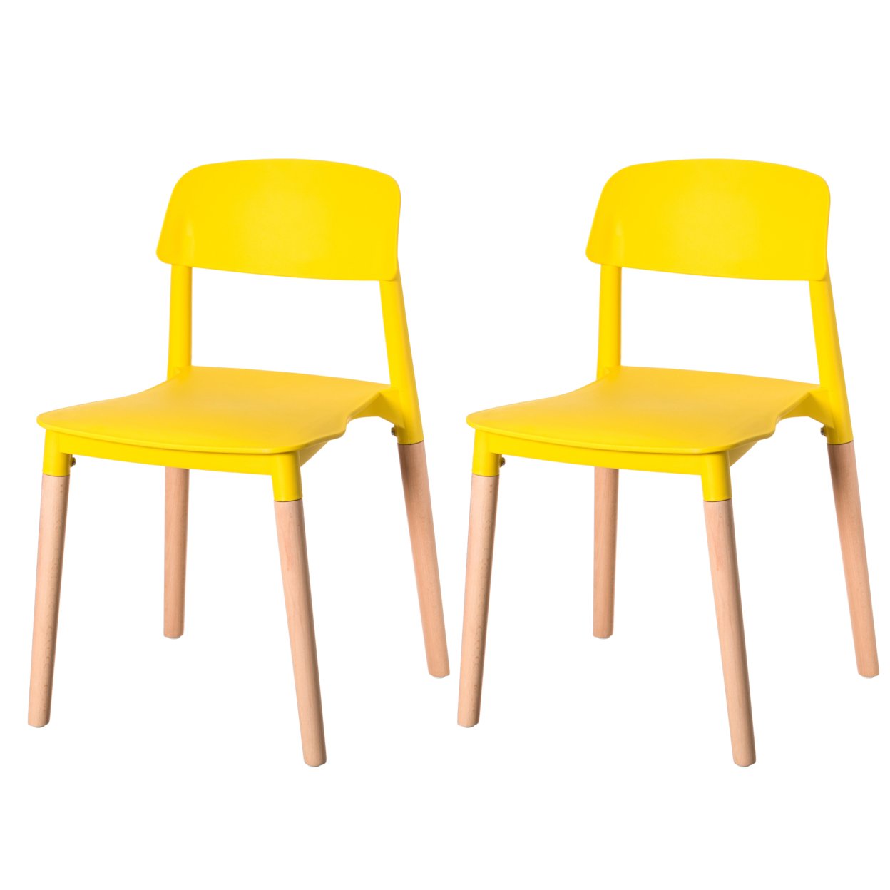 Modern Plastic Dining Chair Open Back With Beech Wood Legs - Set Of 2 Yellow