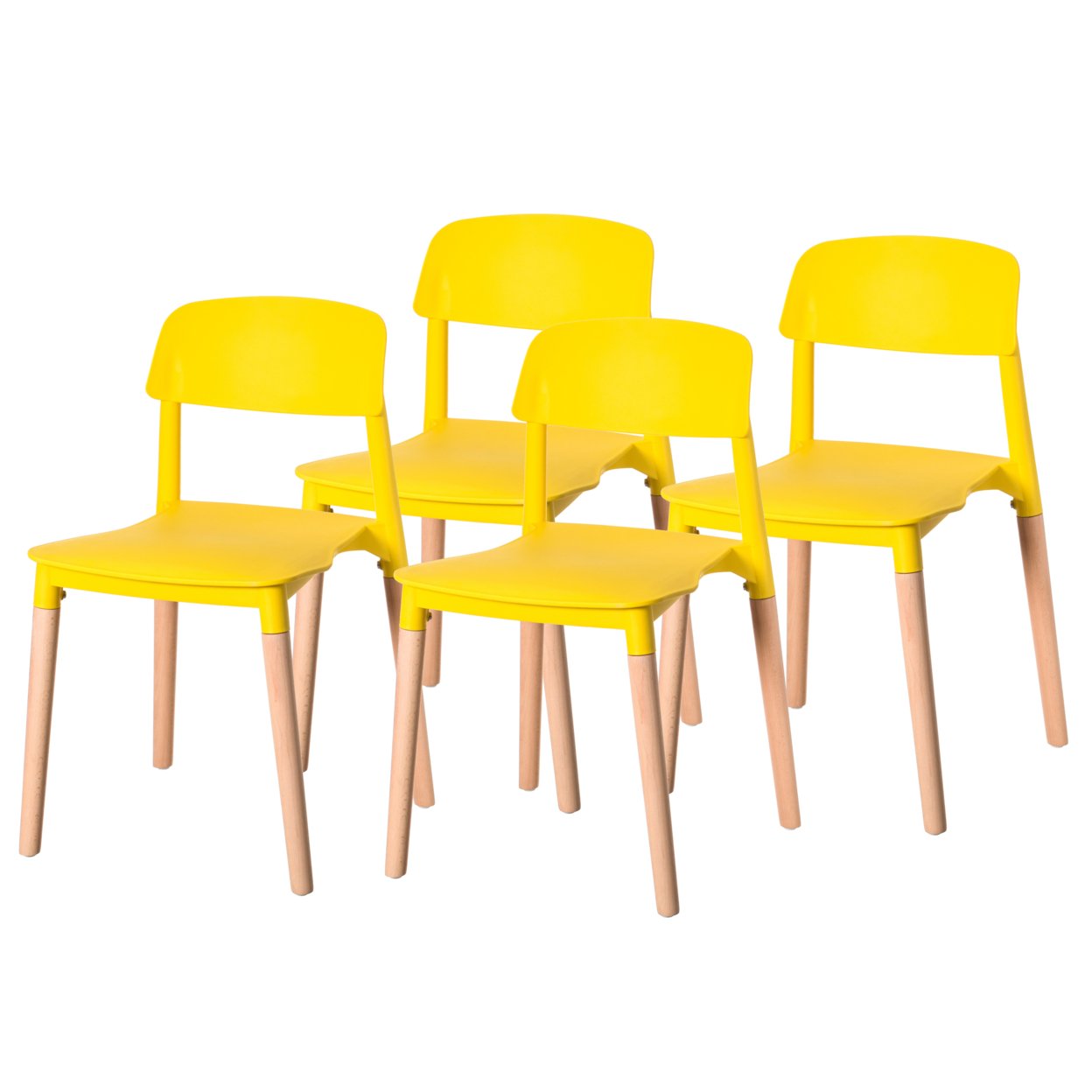 Modern Plastic Dining Chair Open Back With Beech Wood Legs - Set Of 4 Yellow