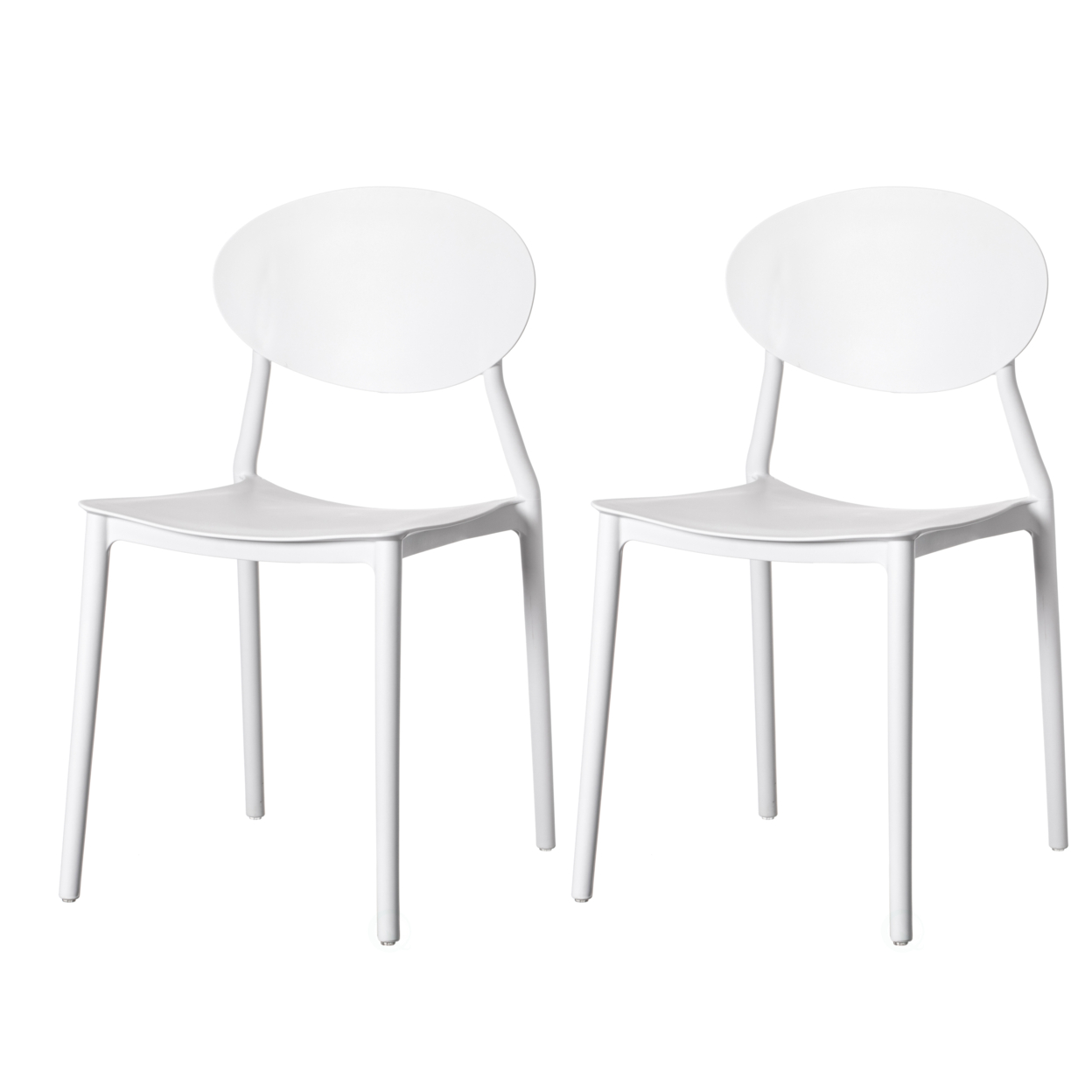 Modern Plastic Outdoor Dining Chair With Open Oval Back Design - Set Of 2 White