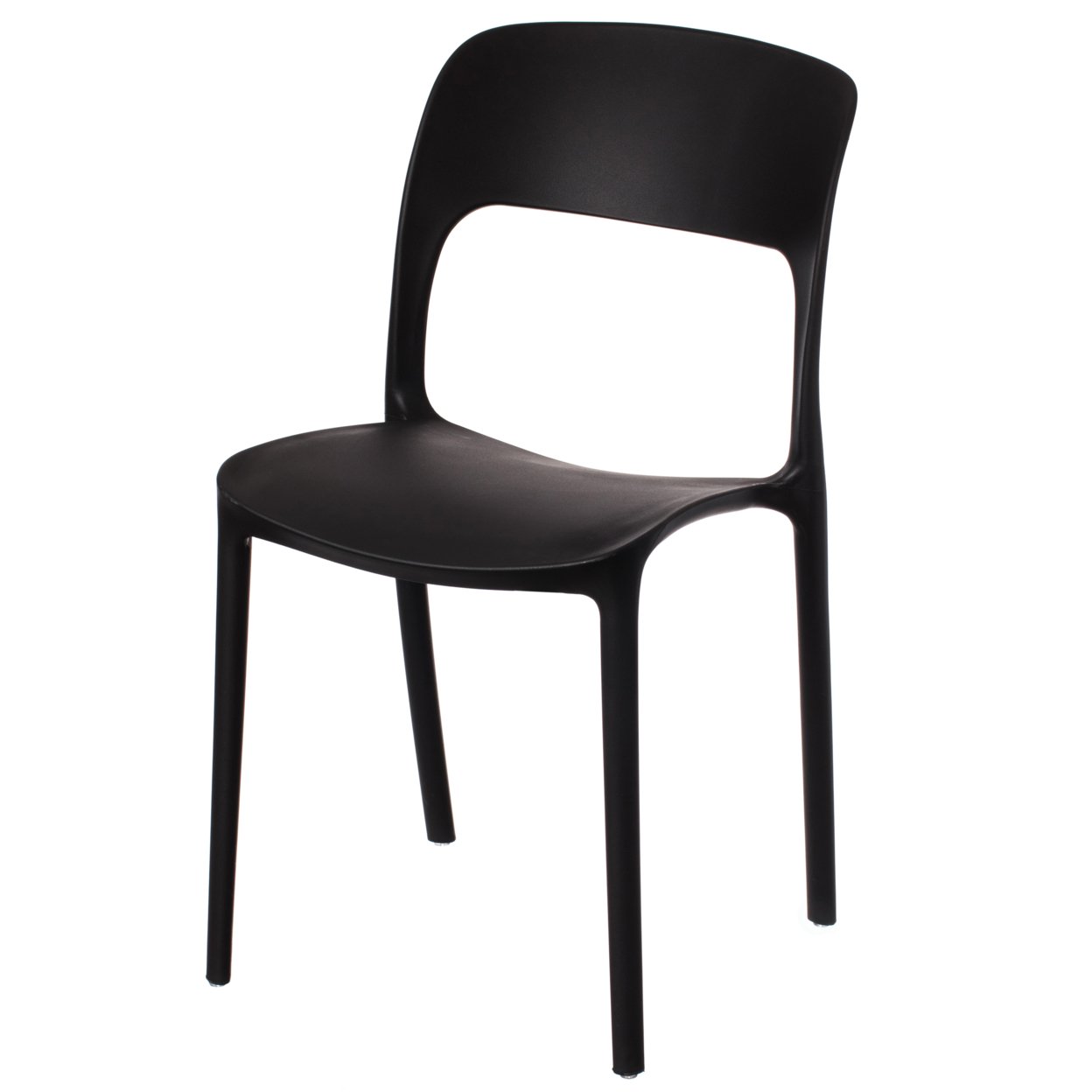 Modern Plastic Outdoor Dining Chair With Open Curved Back - Set Of 4 Black