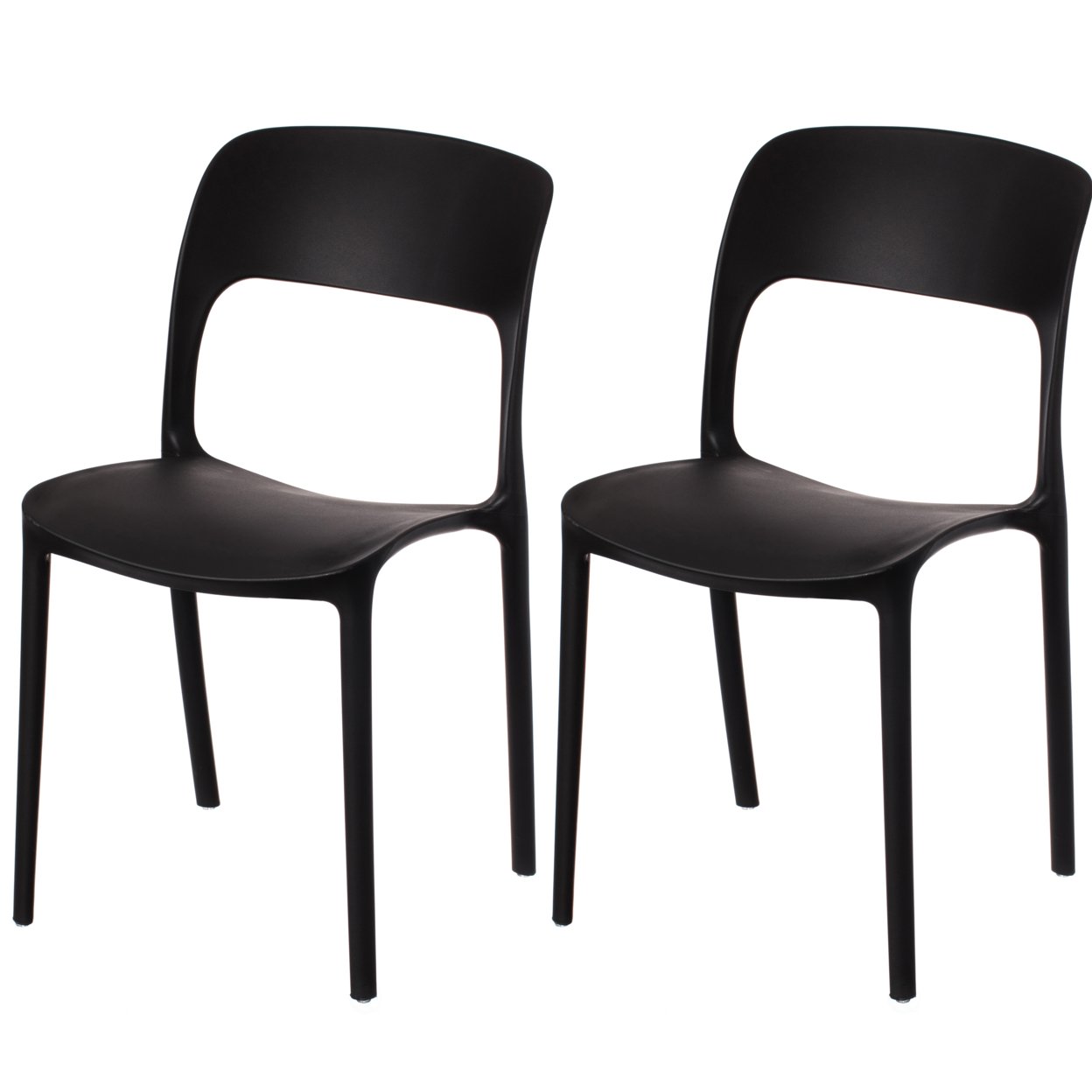 Modern Plastic Outdoor Dining Chair With Open Curved Back - Single Black