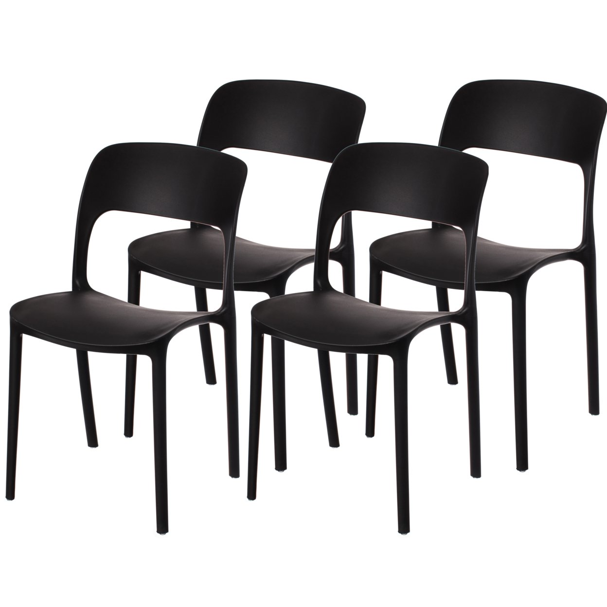 Modern Plastic Outdoor Dining Chair With Open Curved Back - Set Of 4 Black