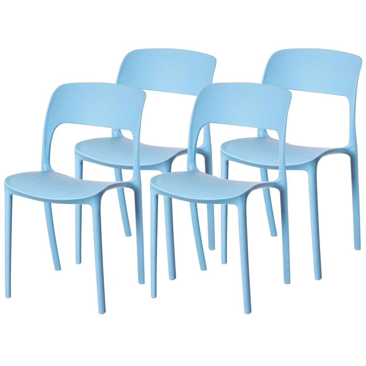 Modern Plastic Outdoor Dining Chair With Open Curved Back - Set Of 4 Blue