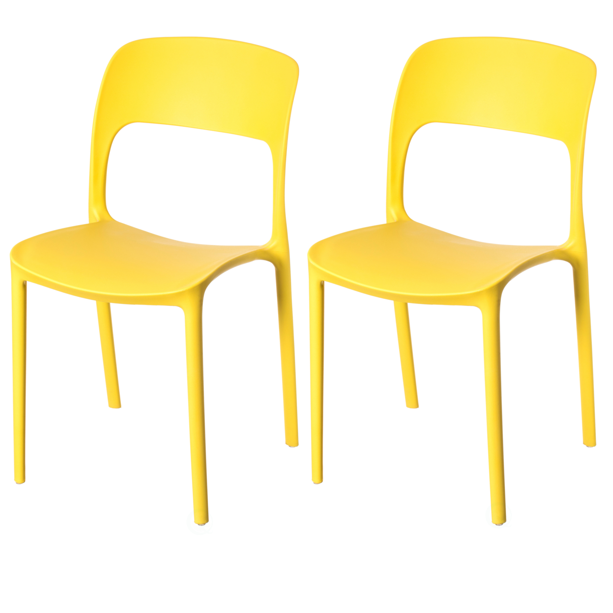 Modern Plastic Outdoor Dining Chair With Open Curved Back - Set Of 2 Yellow