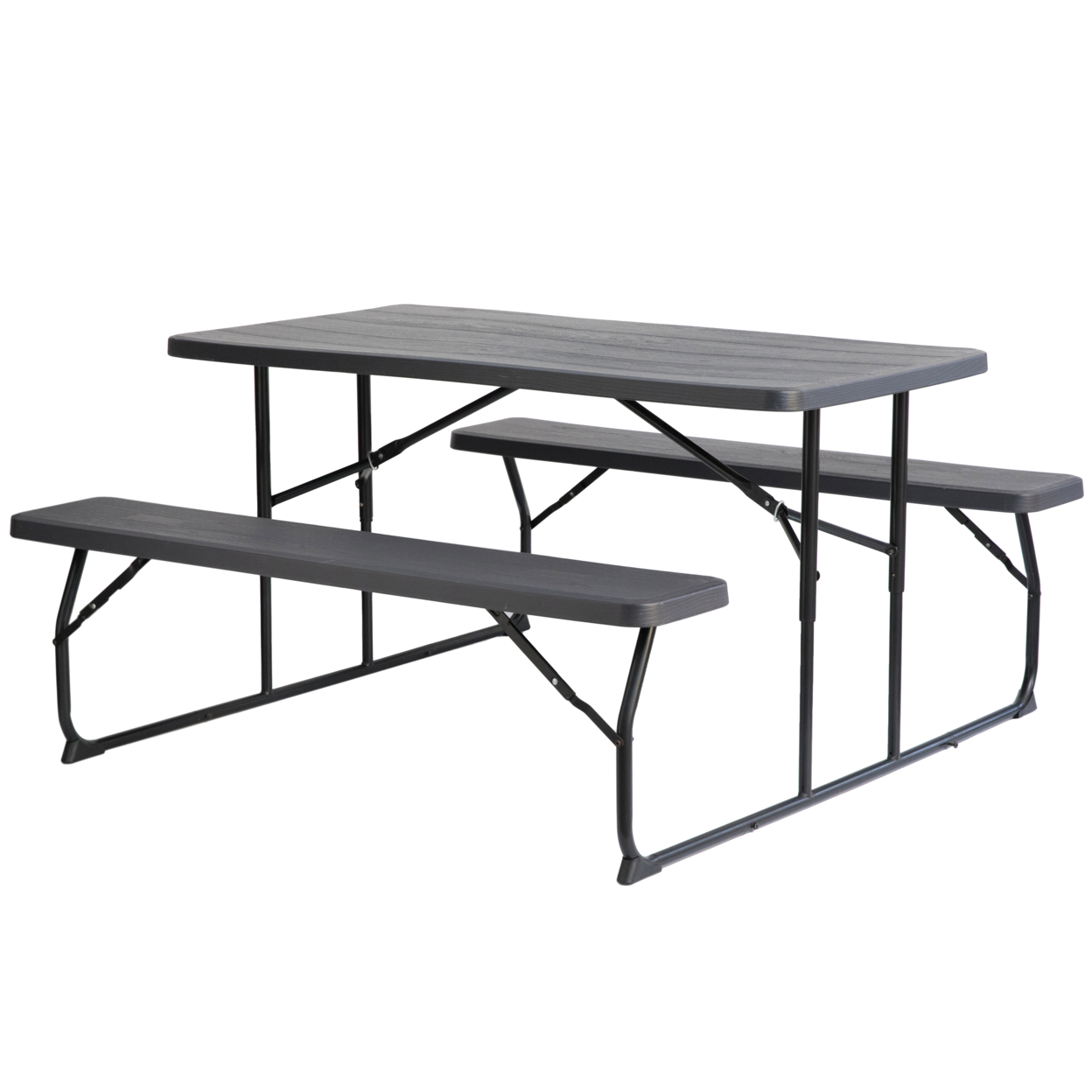 Gray Outdoor Foldable Woodgrain Portable Picnic Table Set, 5 Feet Long