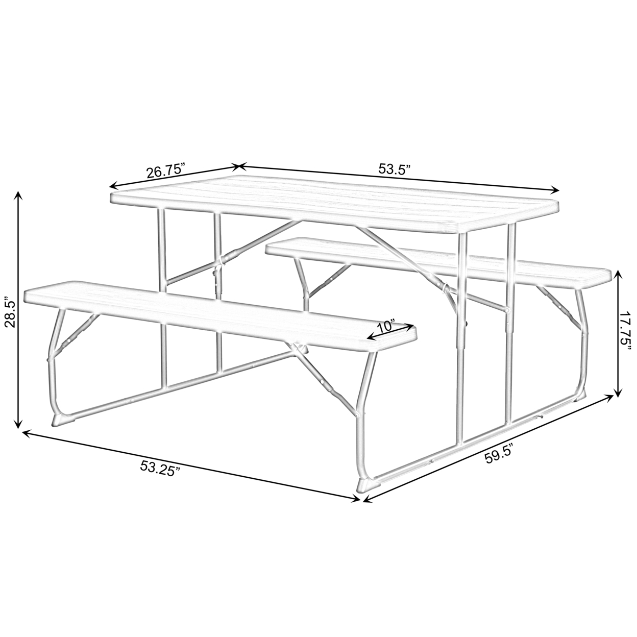 Gray Outdoor Foldable Woodgrain Portable Picnic Table Set, 5 Feet Long