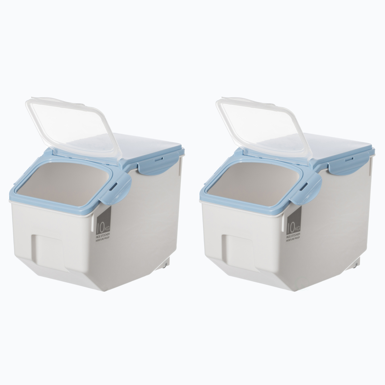 Set Of 2 White Plastic Storage Food Holder Containers, With A Measuring Cup And Wheels - Medium