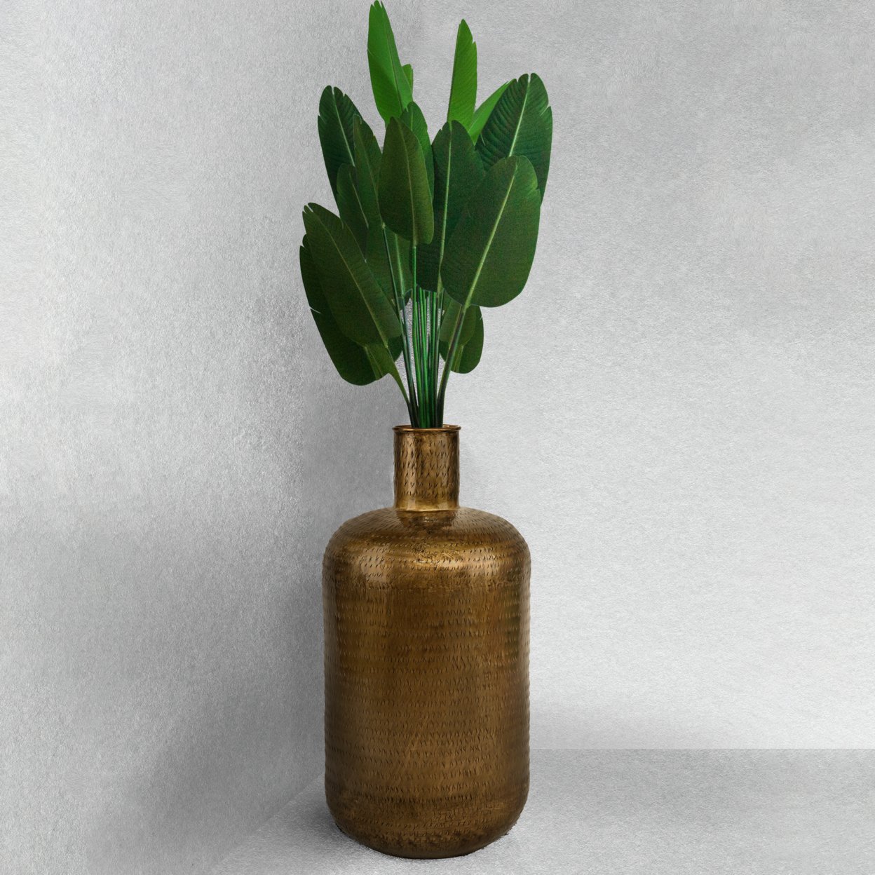 Antique Gold Metal Floor Flower Bottle Shape Vase For Entryway