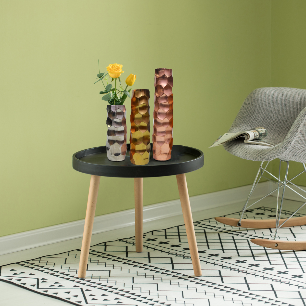 Set Of 3 Decorative Modern Metal Honeycomb Design Table Flower Vase For Dining Room