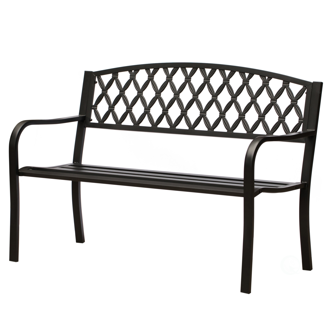 Black Outdoor Garden Patio Steel Park Bench Lawn Decor with Cast Iron Back
