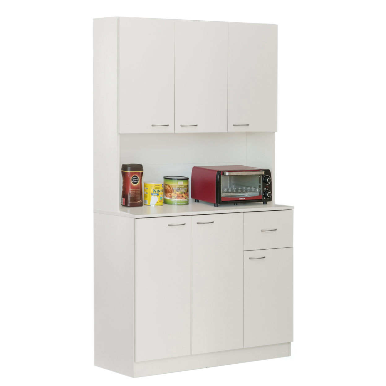 Wooden Kitchen Pantry Storage Cabinet With Drawer, Doors And Shelves, White