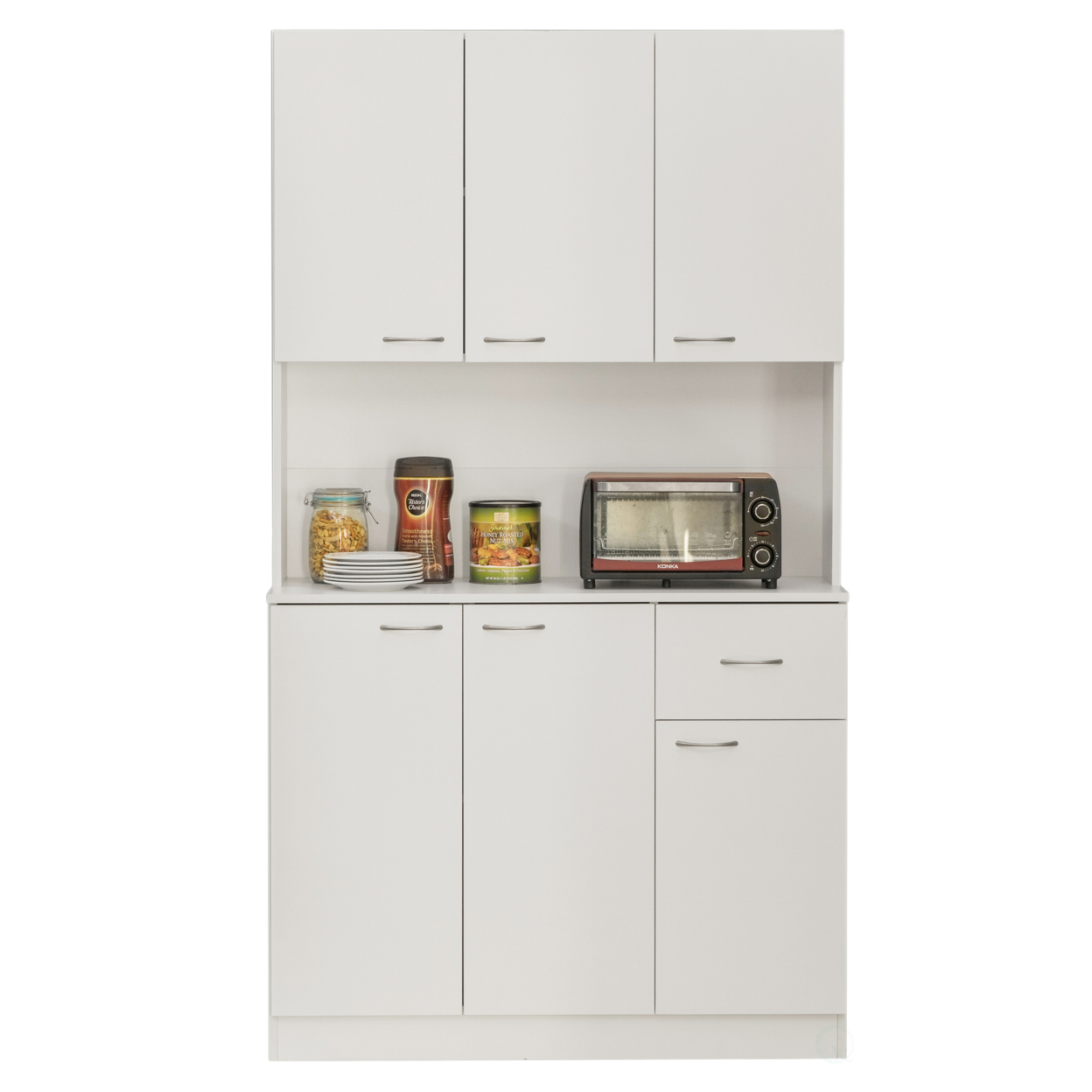 Wooden Kitchen Pantry Storage Cabinet With Drawer, Doors And Shelves, White