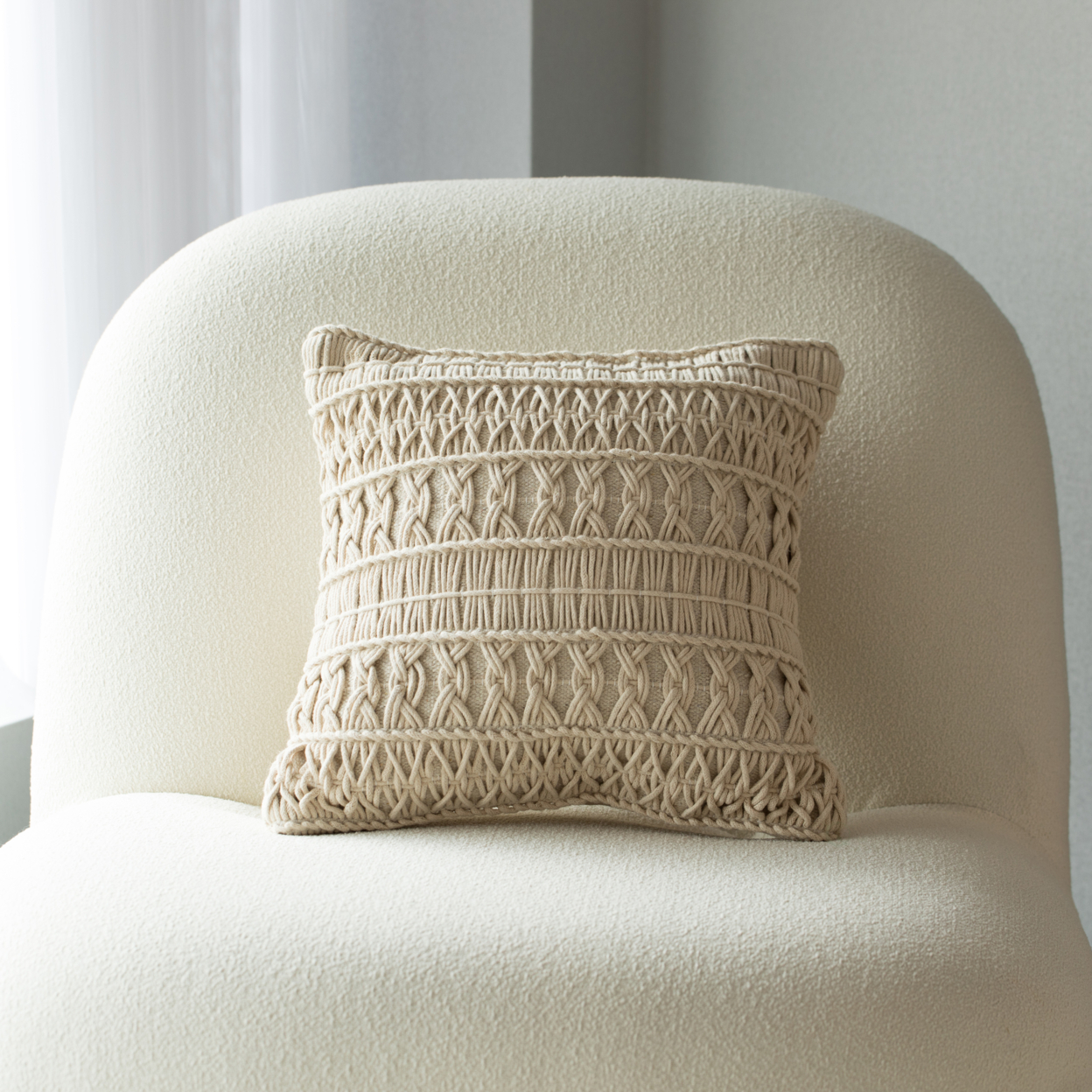 16 Handwoven Cotton Throw Pillow Cover With Layered Random String Pattern - Pillowcase With Cushion