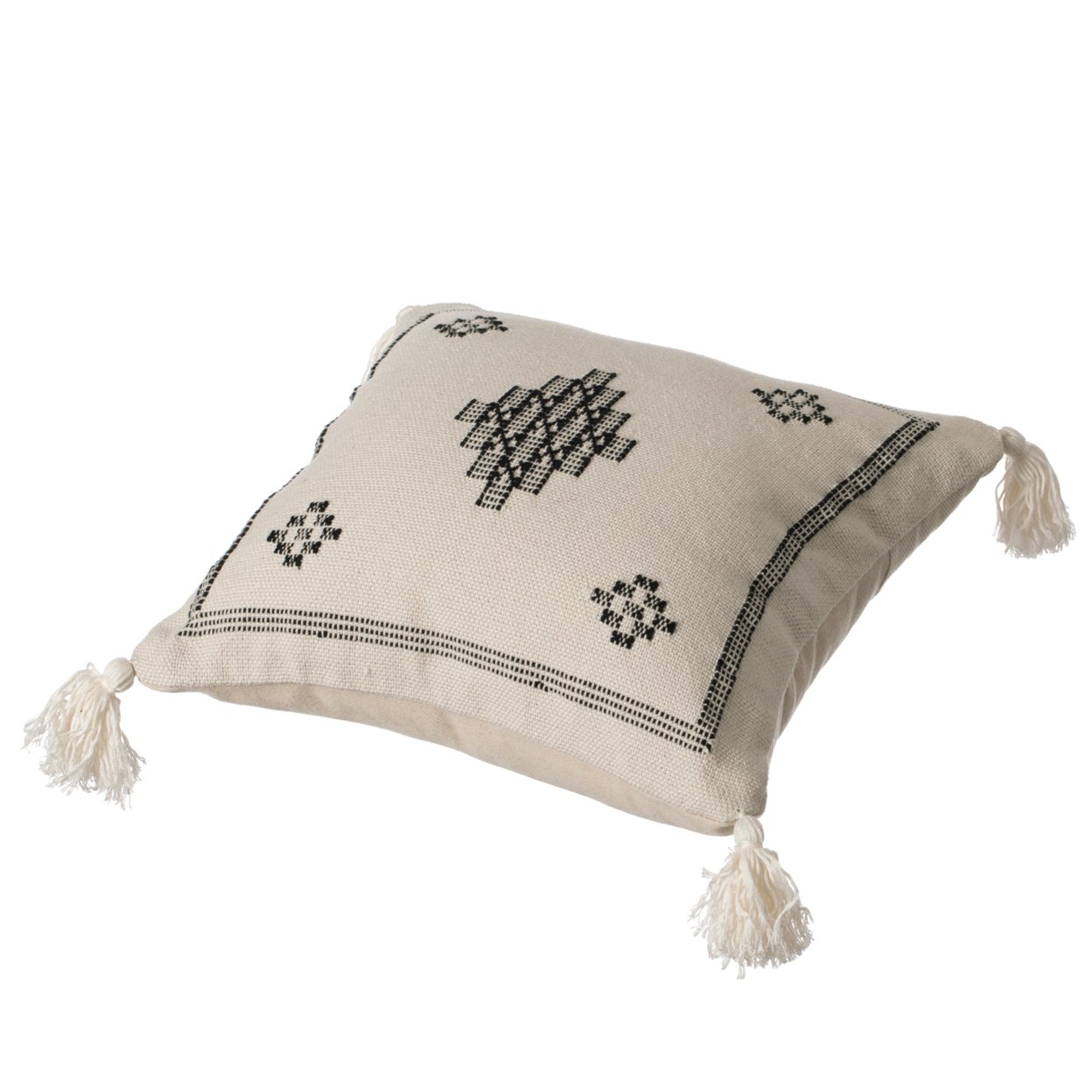 16 Throw Pillow Cover With Southwest Tribal Pattern And Corner Tassels - Black With Cushion