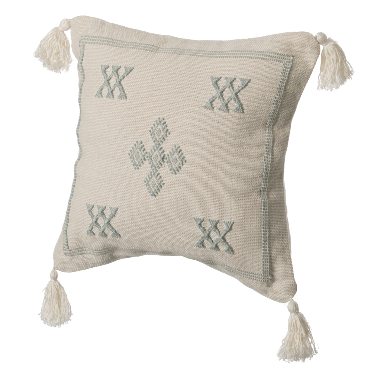 16 Throw Pillow Cover With Southwest Tribal Pattern And Corner Tassels - Grey With Cushion