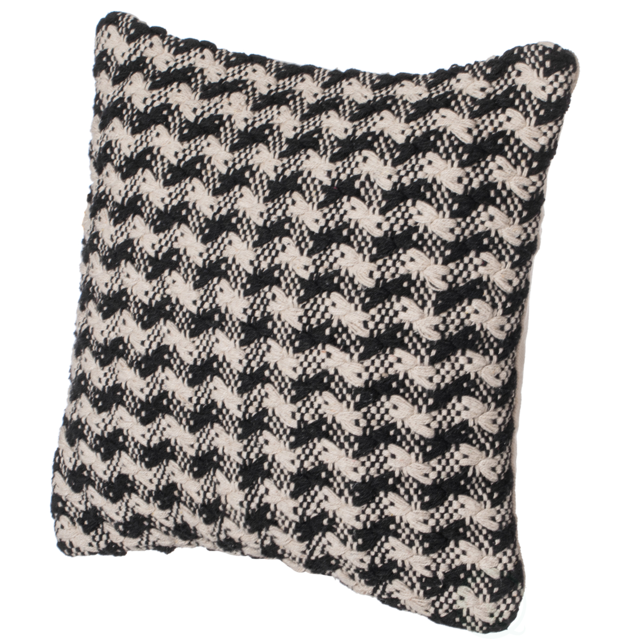 16 Handwoven Cotton Throw Pillow Cover Chevron & Gingham Design Black & White - Chevron With Cushion