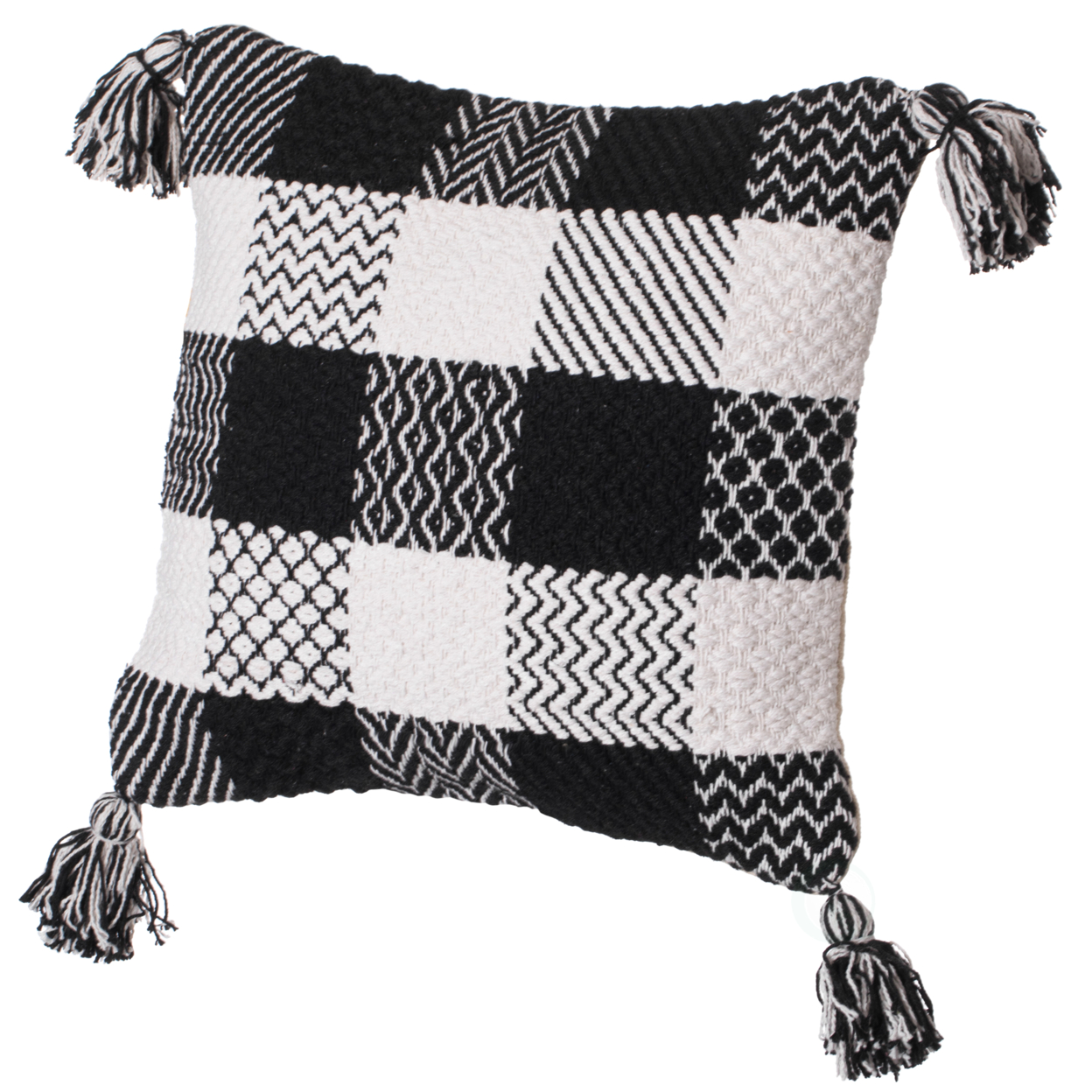 16 Handwoven Cotton Throw Pillow Cover Chevron & Gingham Design Black & White - Gingham With Cushion